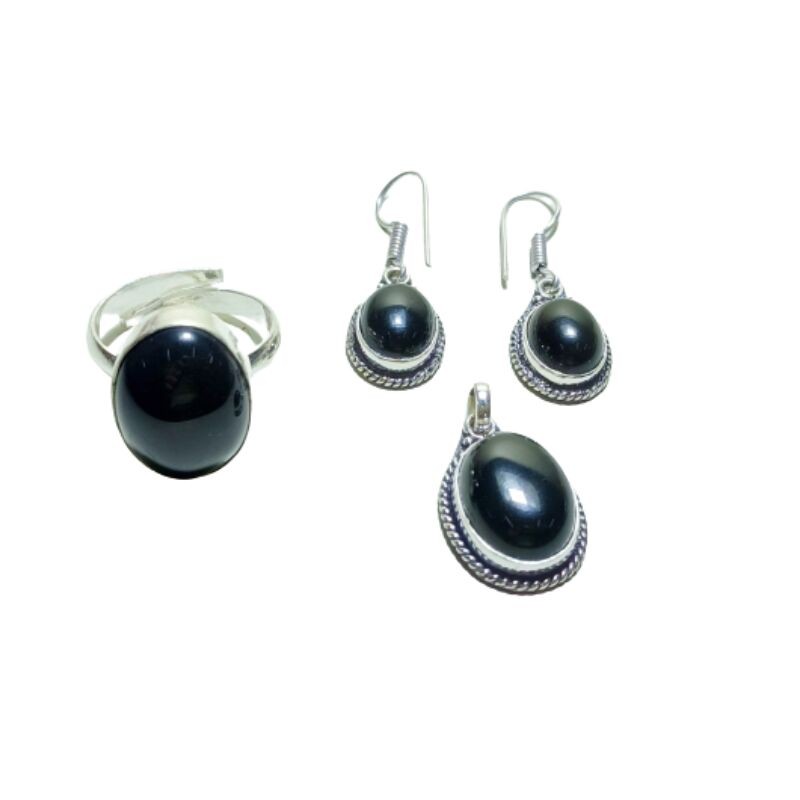 Black Tourmaline Jewellery Set - Ring, Pendent & Earring