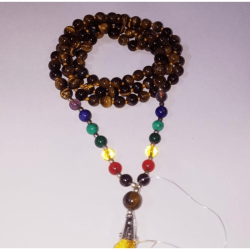 Tiger's Eye with 7 Chakra Mala Original & Lab- Certified