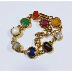 Certified Navratna Bracelet Natural Stones in Panchdhatu